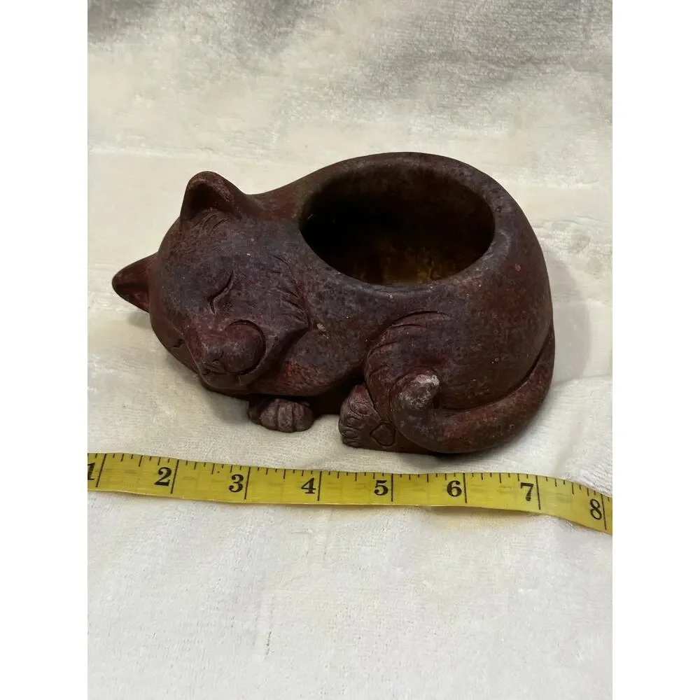 Classic Home and Garden Cement Sleeping Cat Planter Rust Brown Plants Rustic